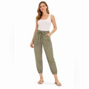 Abercrombie Sage Green Paperbag Waist Jogger Pants Cropped Utility S